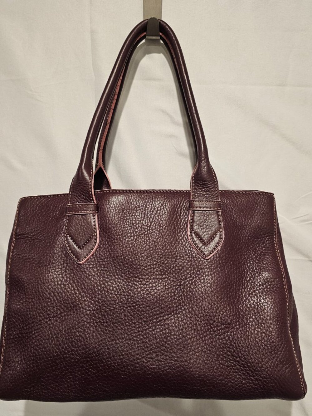Cole Haan Pebbled Leather Tote Bag Purple Brown Shopper Shoulder Medium